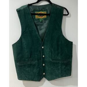 Vintage G-III Global Identity Men's Forest Green Leather Snap Up Vest Sz XL